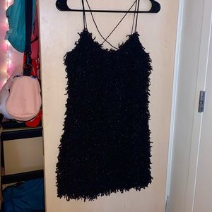 Black strappy fuzzy dress, new condition, thrifted